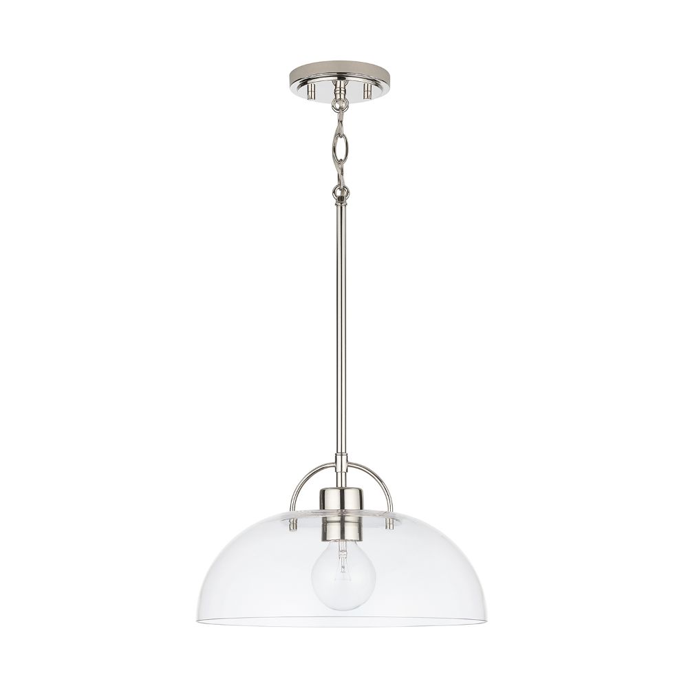 Aylan Home AAC369A 14" 1-Light Pendant in Polished Nickel with Clear Glass Dome Shade