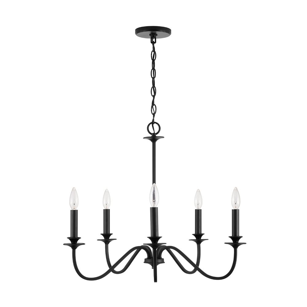 Aylan Home AAC375A 26" 5-Light Chandelier in Matte Black with Decorative Double Bobeches 