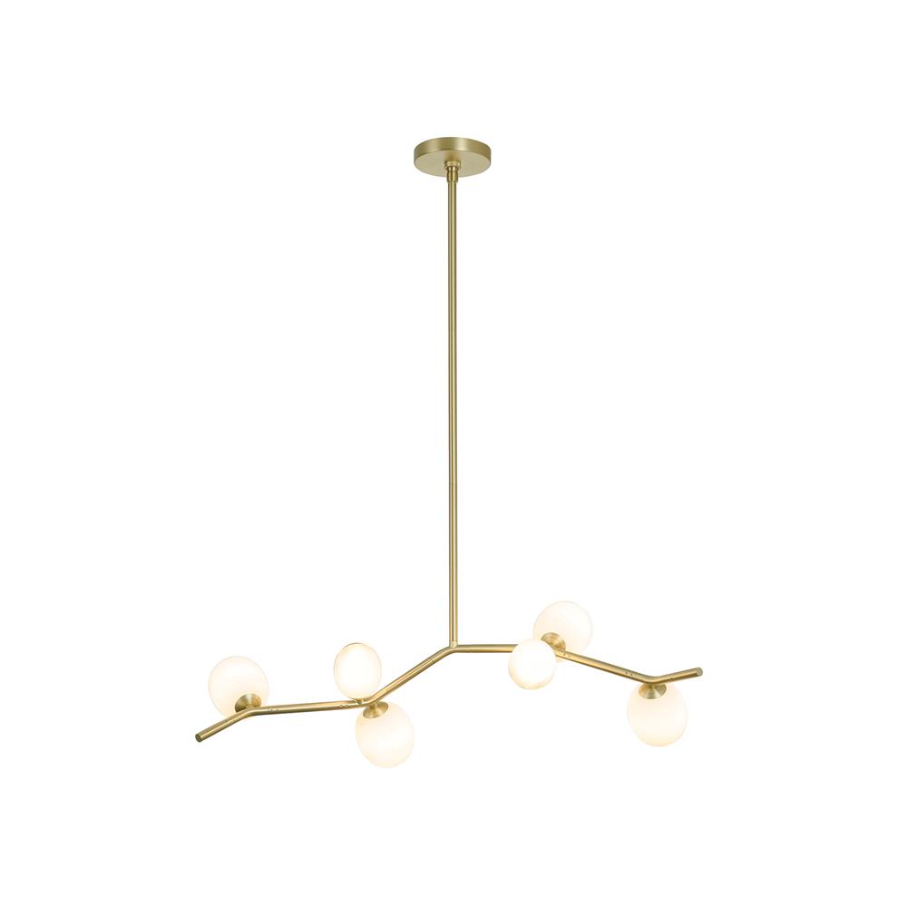 Avenue Lighting HF4806-WHT Hampton Collection Six Light Chandelier  in Brushed Brass With White Glass 