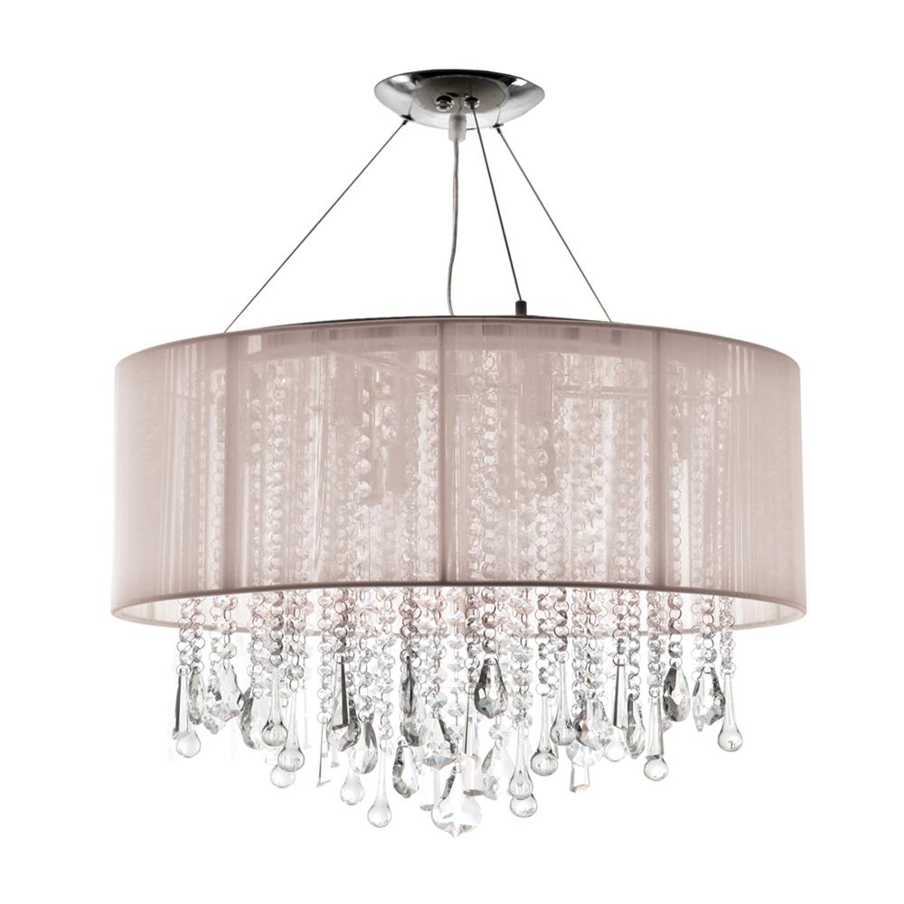 Avenue Lighting HF1500-TP Beverly Dr. Collection Round Taupe Silk String Shade And Crystal Dual Mount