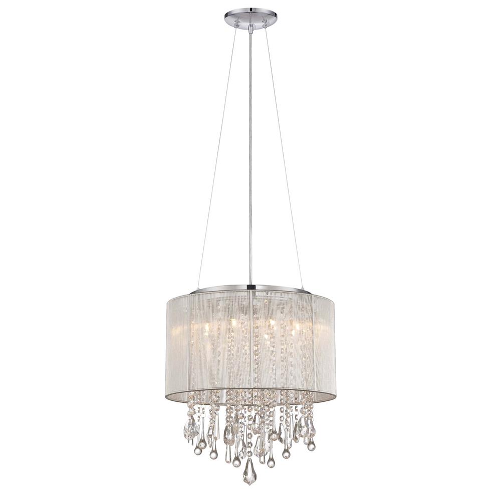 Avenue Lighting HF1501-SLV Beverly Dr. Collection Round Silver Silk String Shade And Crystal Dual Mount