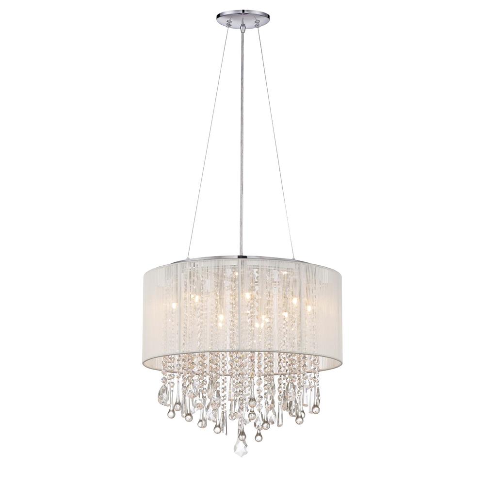 Avenue Lighting HF1502-WHT Beverly Dr. Collection Round White Silk String Shade And Crystal Dual Mount