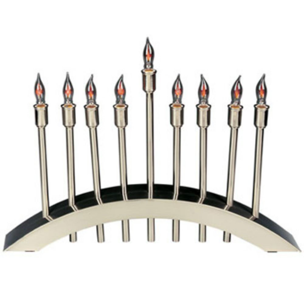 Brushed Nickel Plated Arch of Freedom Electric Menorah with Flickering Bulbs and Individual Switches