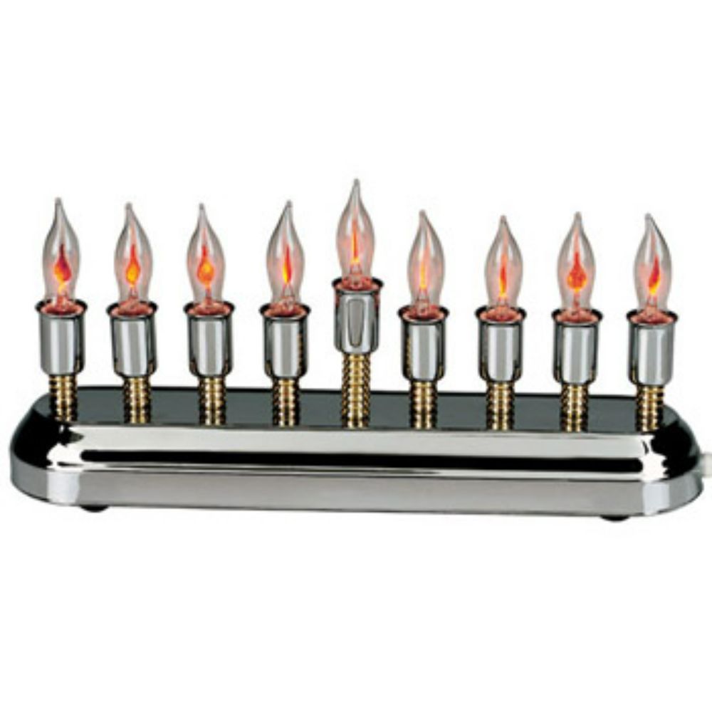 Contemporary Highly Polished Chrome Plated Electric Menorah with Flickering Bulbs