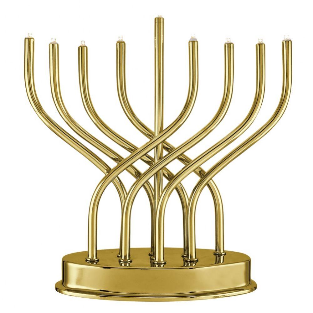 Highly Polished Battery Operated LED Menorah - Gold Plated