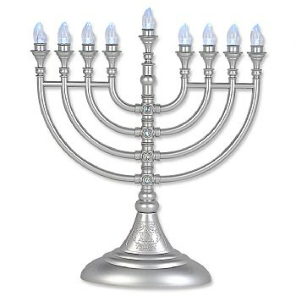 Silver Crystal-Flake L.E.D Battery Menorah with Crystals