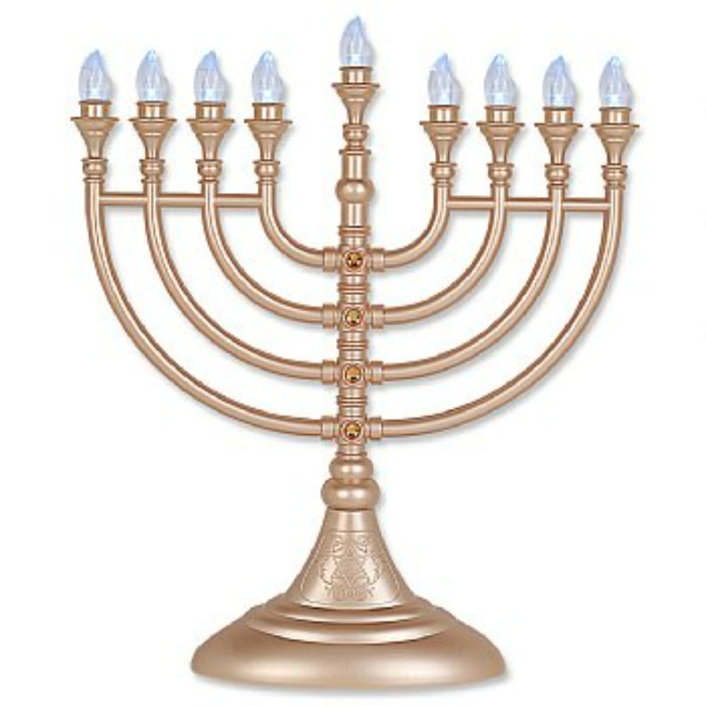 Matte Gold Crystal-Flake L.E.D Battery Menorah with Crystals