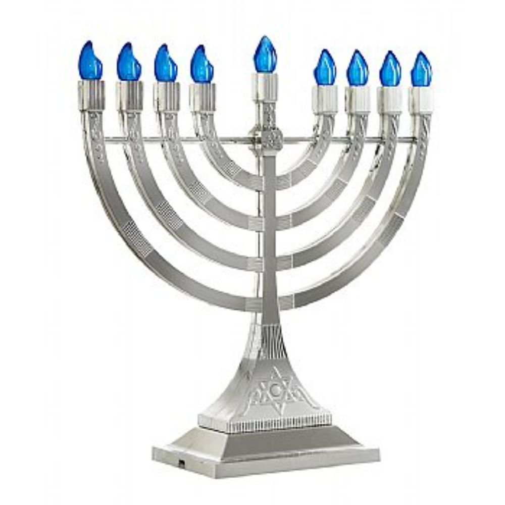 LED Electronic Menorah - Battery or USB Powered - Silver