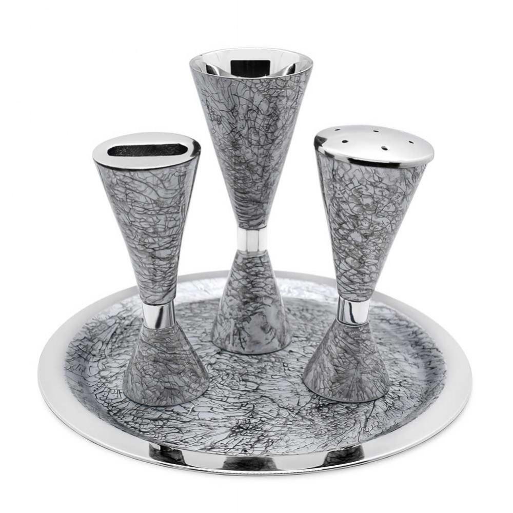4 Piece Nickel Plate Havdallah Set with Decal Décor - Silver