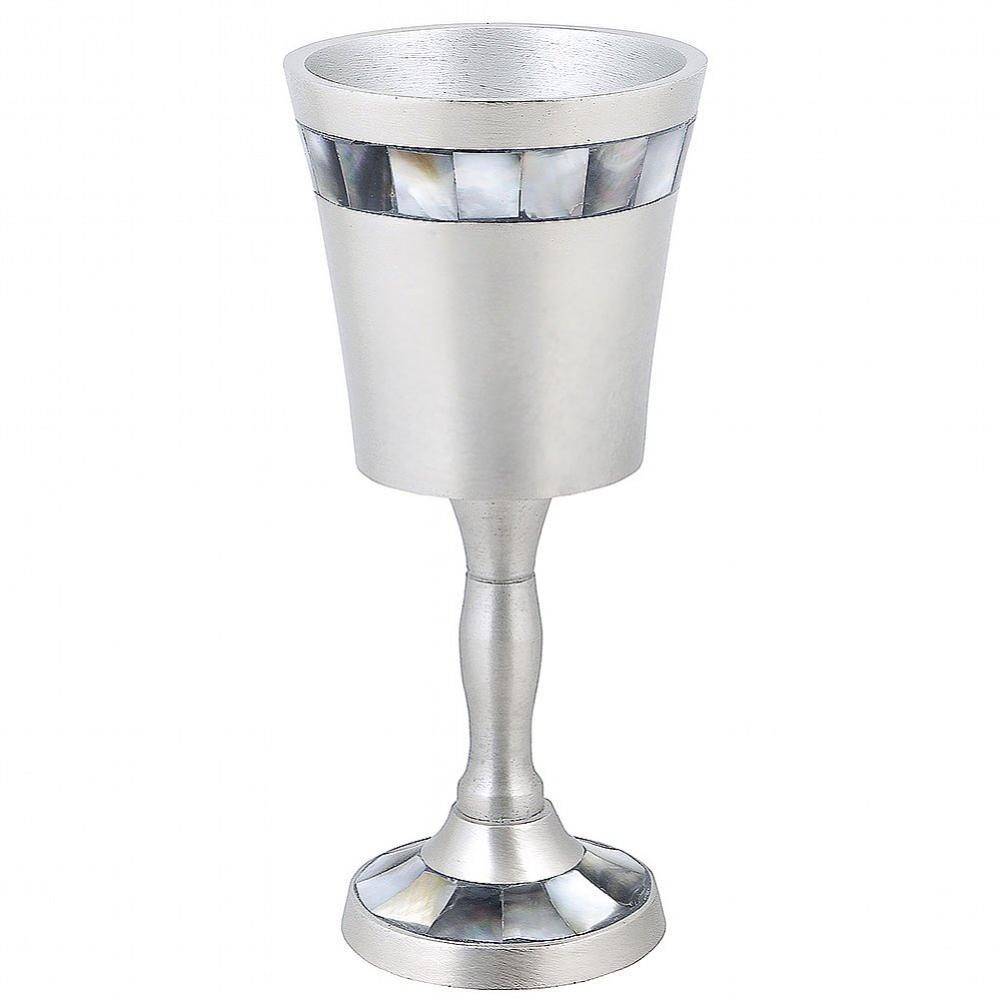 Aluminum Wine Cup with Natural Black Pearl Inlay - Matte Pewter Finish