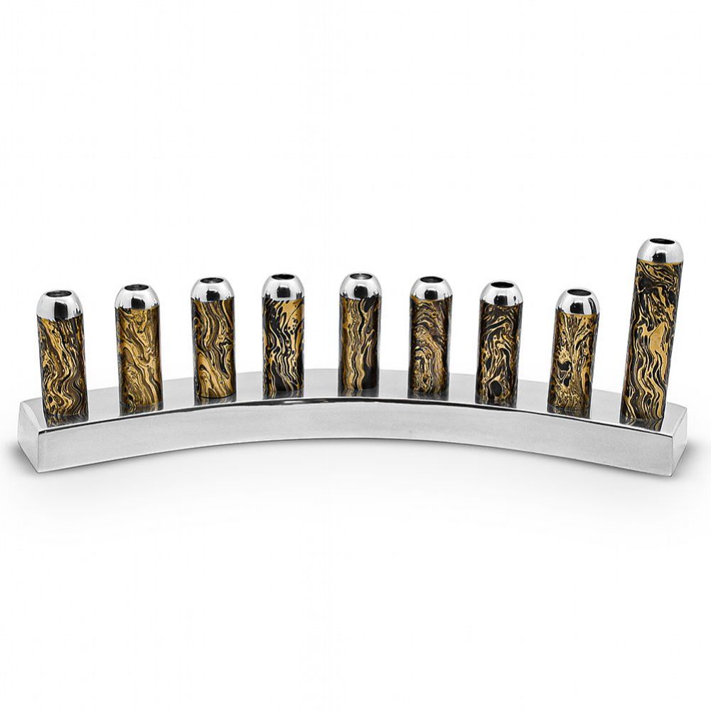 Modern Aluminum Bullets Menorah with Marble Decal - Gold