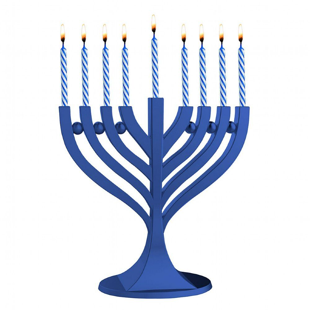 Small Classic Menorah with Birthday Candles - Blue