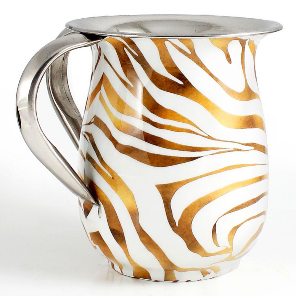 Stainless Steel Wash Cup with Enamel Decal Decor - Gold