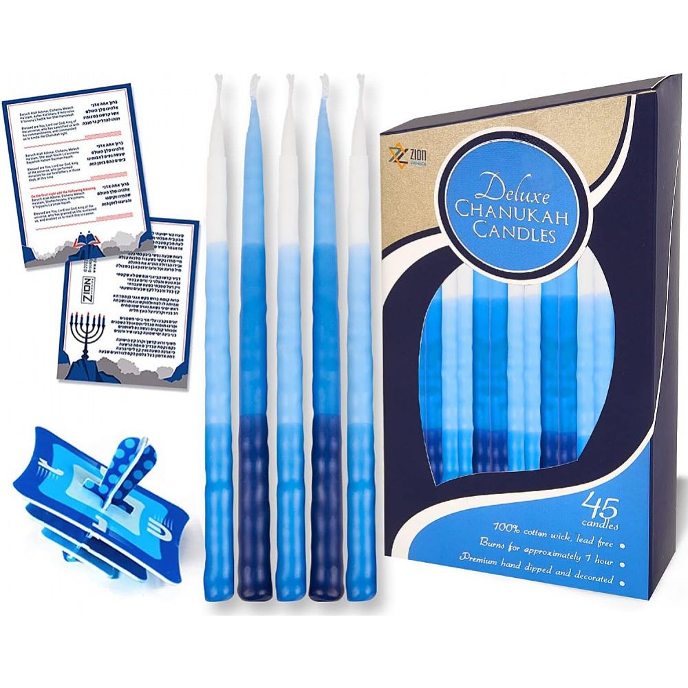 Blue/White Tri-Color Tapered Chanukah Candle