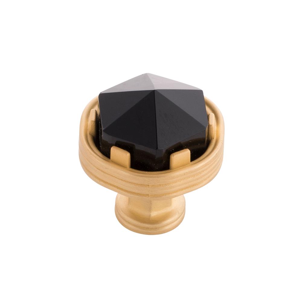Belwith-Keeler B076304GB-BGB Chrysalis Collection Knob 1-3/16" Diameter Brushed Golden Brass With Opaque Black Glass Finish