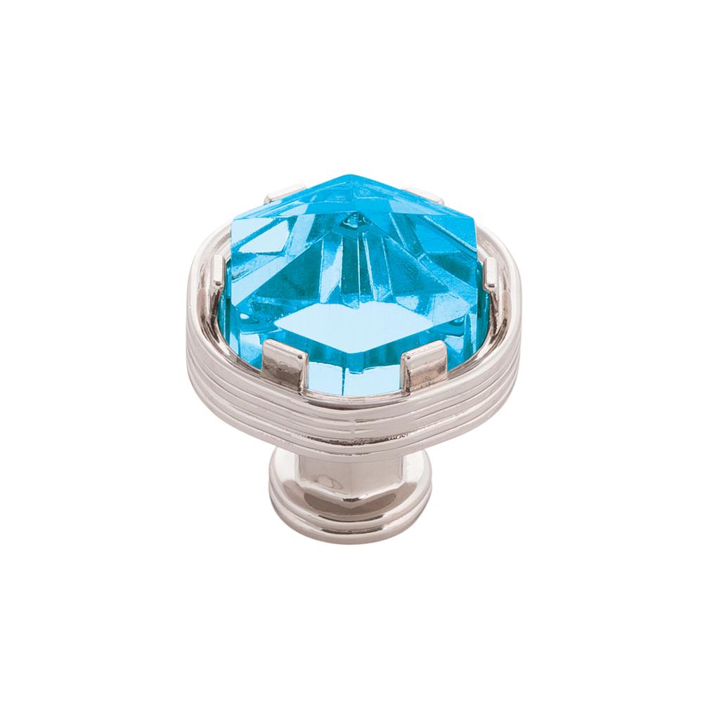 Belwith-Keeler B076304GC-14 Chrysalis Collection Knob 1-3/16" Diameter Polished Nickel With Cerulean Glass Finish