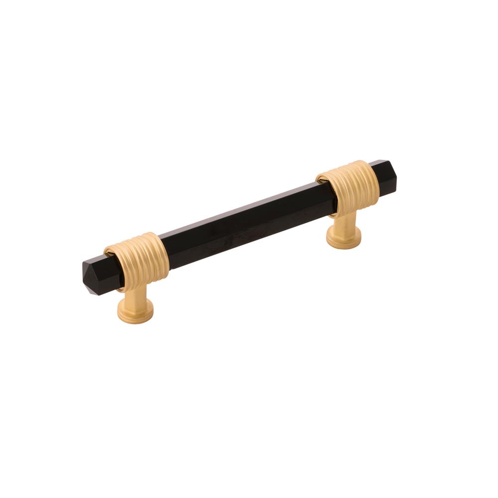 Belwith-Keeler B076306GB-BGB Chrysalis Collection Pull 3-3/4 Inch (96mm) Center to Center Brushed Golden Brass With Opaque Black Glass Finish