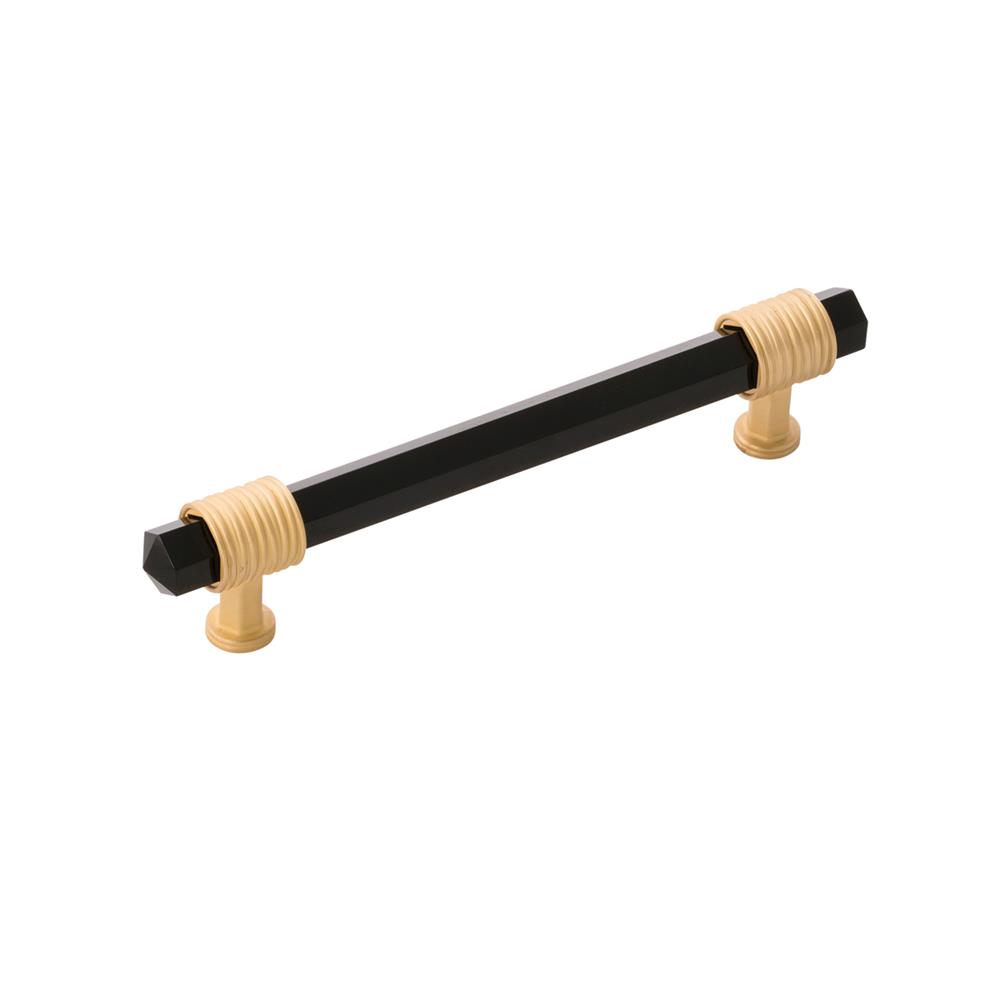 Belwith-Keeler B076307GB-BGB Chrysalis Collection Pull 5-1/16 Inch (128mm) Center to Center Brushed Golden Brass With Opaque Black Glass Finish