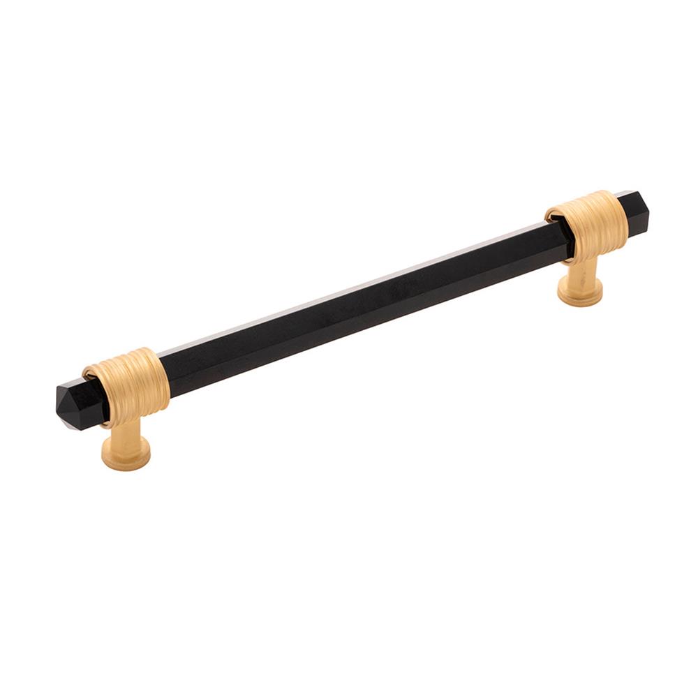 Belwith-Keeler B076308GB-BGB Chrysalis Collection Pull 6-5/16 Inch (160mm) Center to Center Brushed Golden Brass With Opaque Black Glass Finish