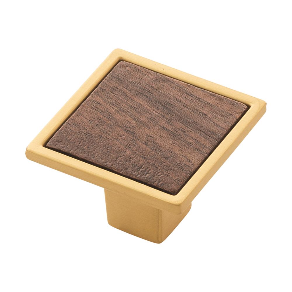 Belwith-Keeler B076617WN-BGB Fuse Collection Knob 1-7/16" Square Brushed Golden Brass With Walnut Finish