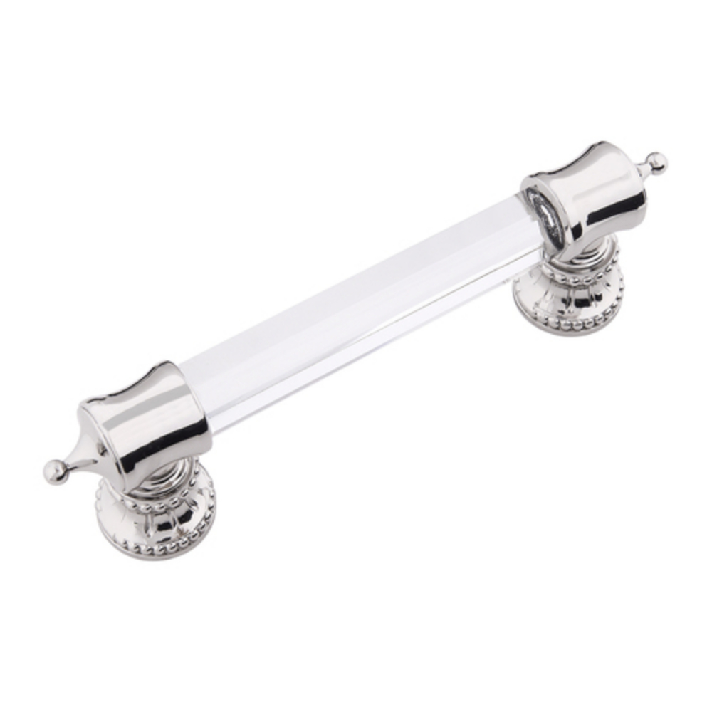 Belwith Keeler B074582-GL14 Chautauqua Pull 96mm Center to Center in Glass with Polished Nickel