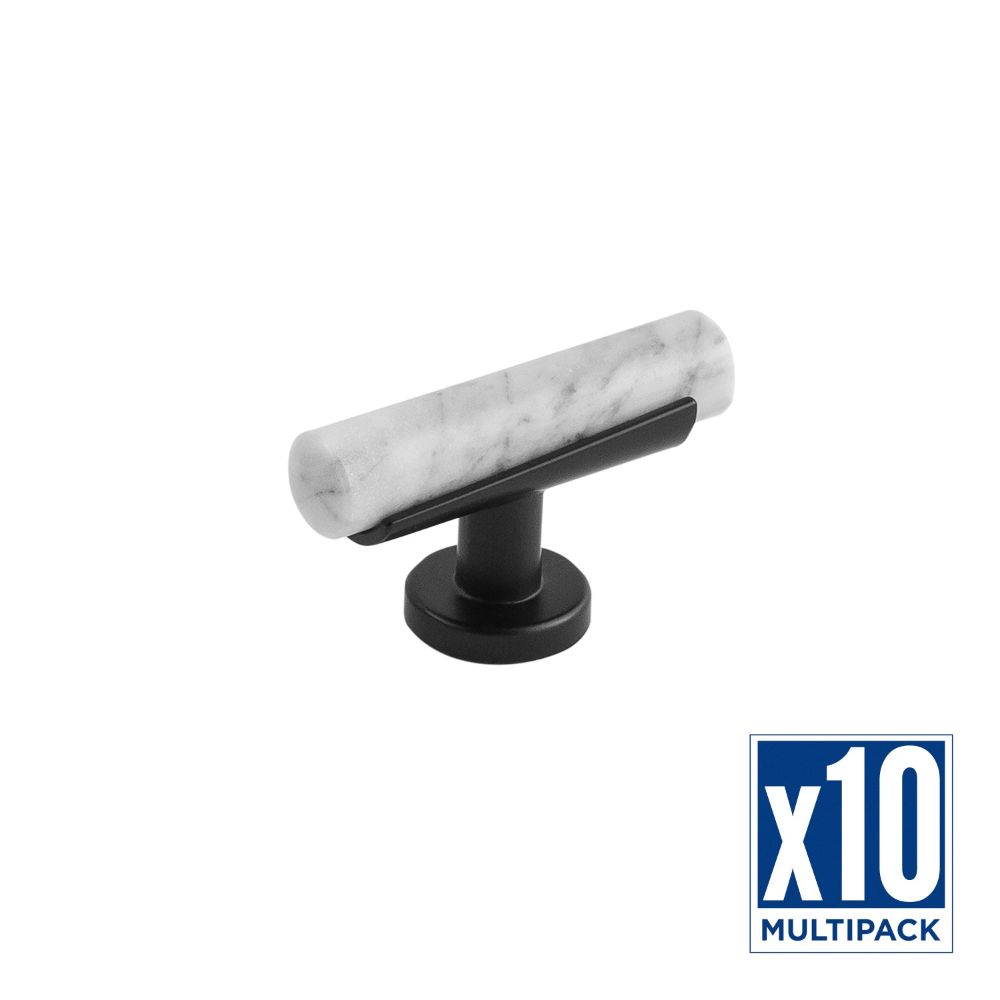 Belwith Keeler B077041MW-MB-10B Firenze T-Knob, 2-1/2" X 1", 10 Pack in White Marble With Matte Black