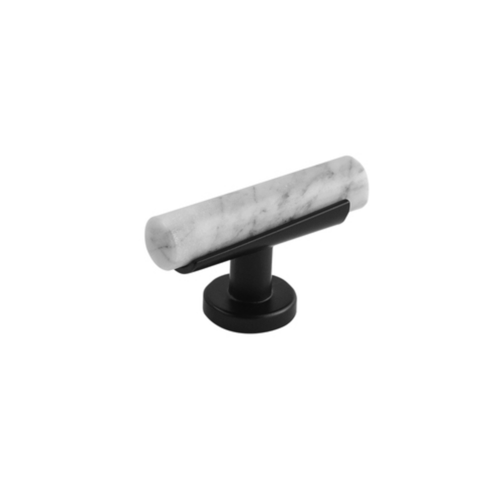 Belwith Keeler B077041MW-MB Firenze T Knob 2 1/2" x 1" in White Marble with Matte Black