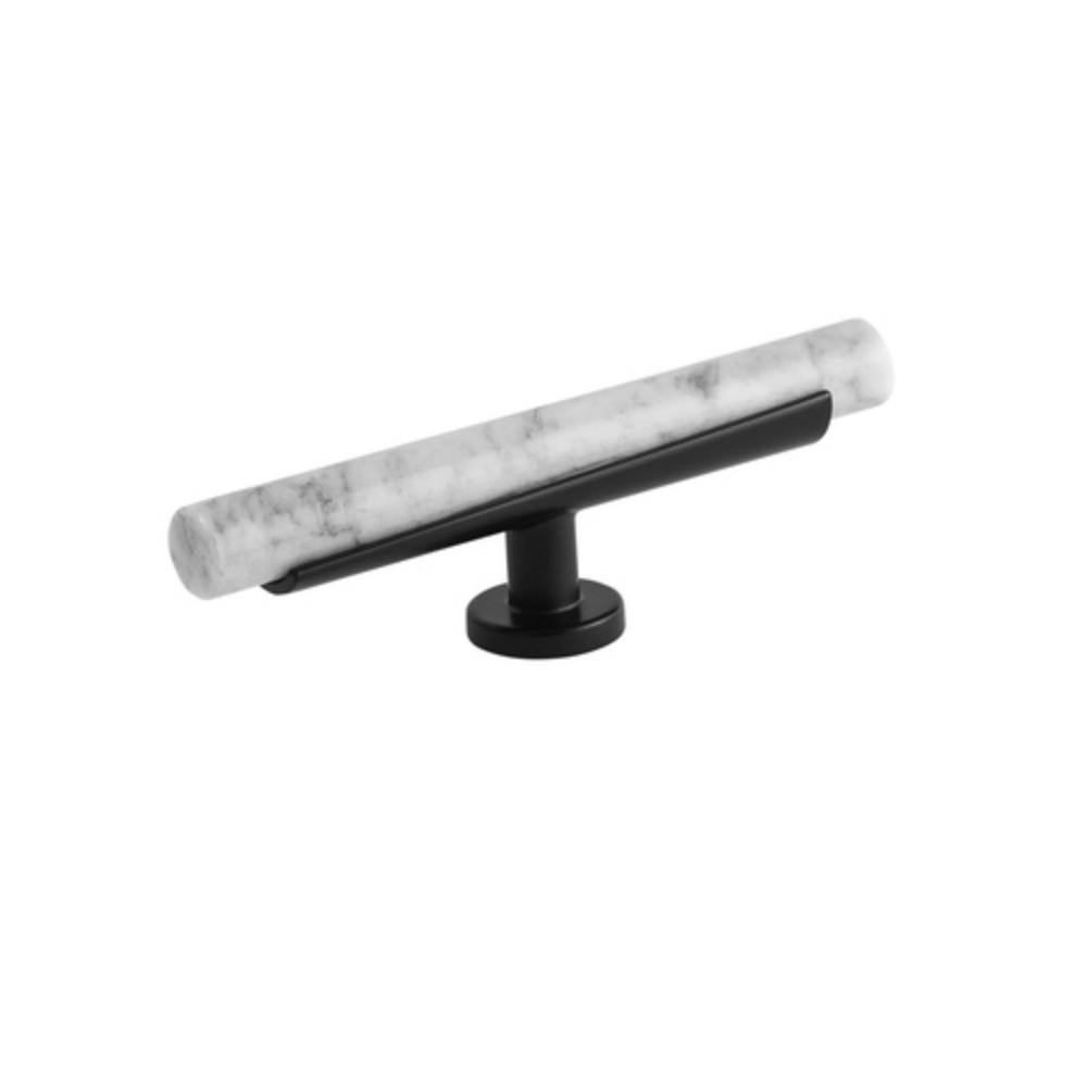 Belwith Keeler B077044MW-MB Firenze T Knob 5" x 1" in White Marble with Matte Black