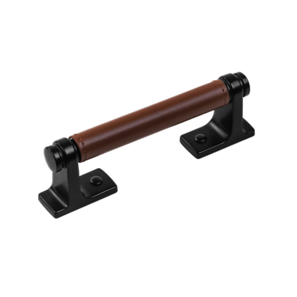 Belwith Keeler B077979LRMB Reserve Pull 96mm Center to Center in Brown Leather & Matte Black