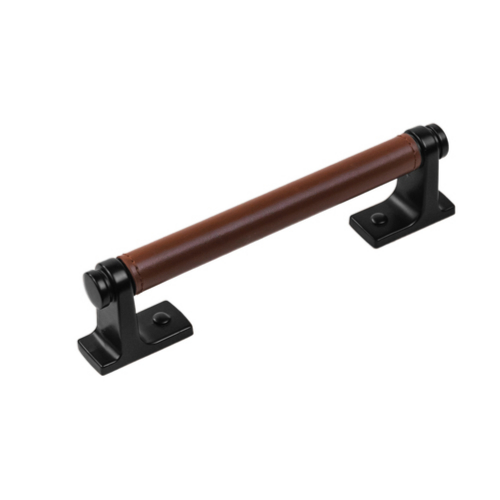 Belwith Keeler B077980LRMB Reserve Pull 128mm Center to Center in Brown Leather & Matte Black