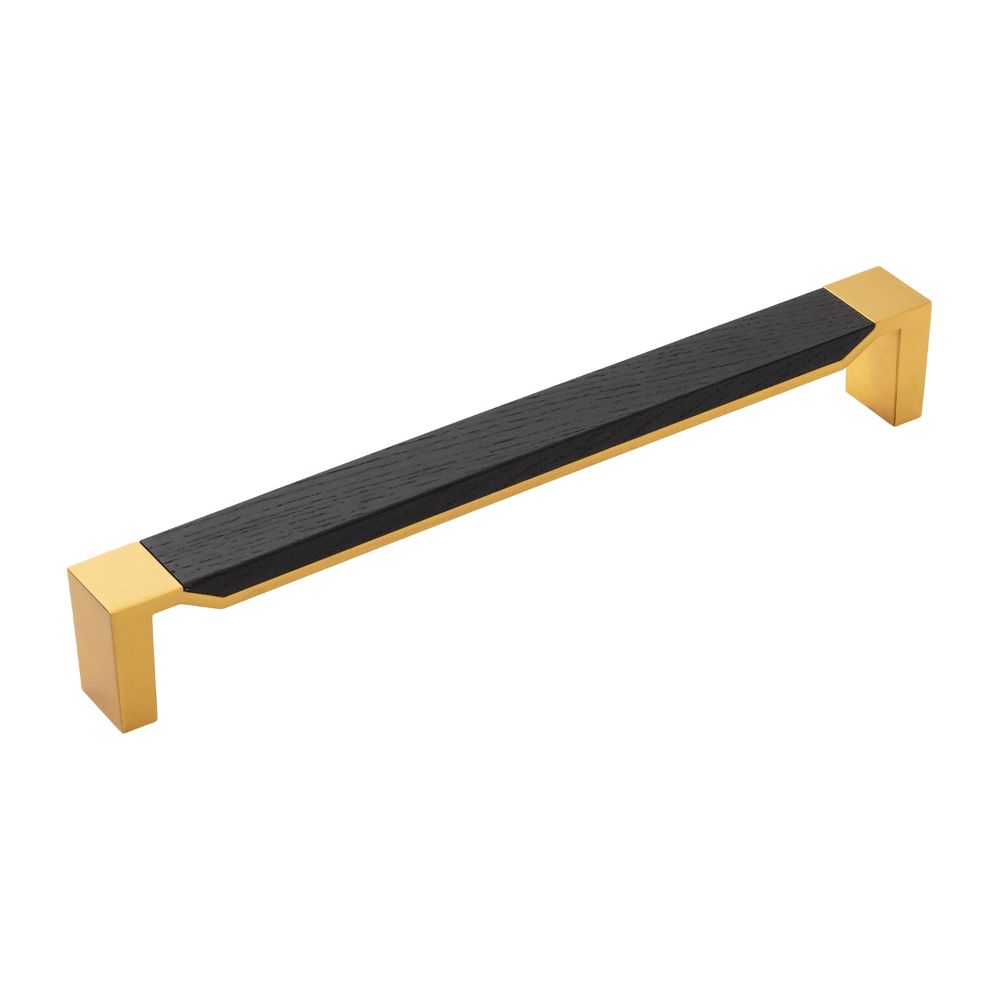 Belwith Keeler B079354WB-BGB Fuse Appliance Pull, 12" C/C in Brushed Golden Brass With Black Wood