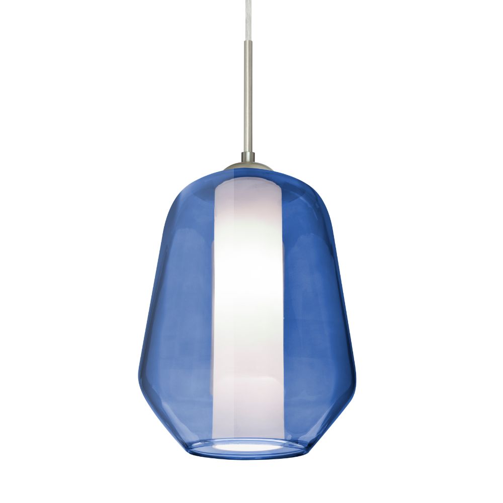 Besa Lighting 1JT-LINKBL-LED-SN Link Pendant Blue / Opal 1x9W LED in Satin Nickel