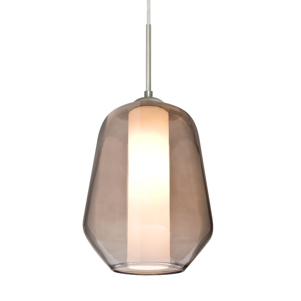 1JT-LINKSM-LED-SN - Besa Lighting 1JT-LINKSM-LED-SN Link Pendant Smoke /  Opal 1x9W LED in Satin Nickel - GoingLighting