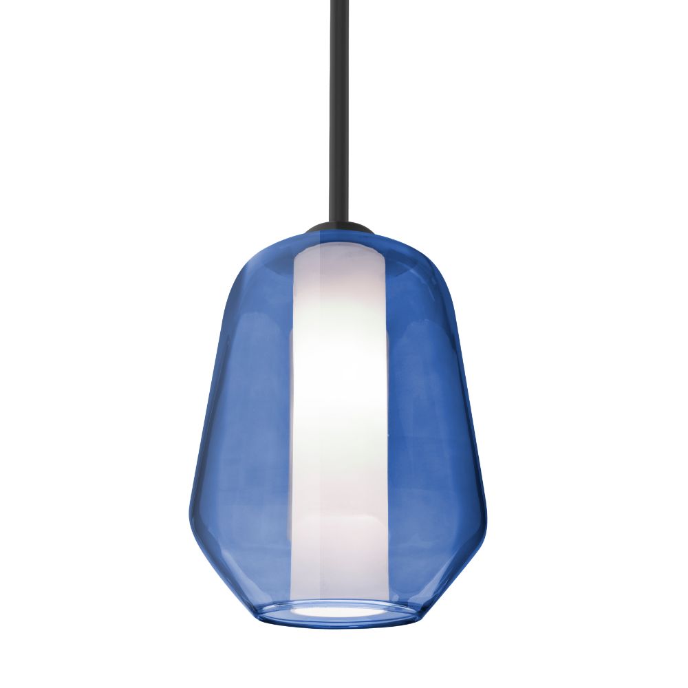 Besa Lighting 1TT-LINKBL-LED-BK Link Stem Pendant Blue / Opal 1x9W LED in Black