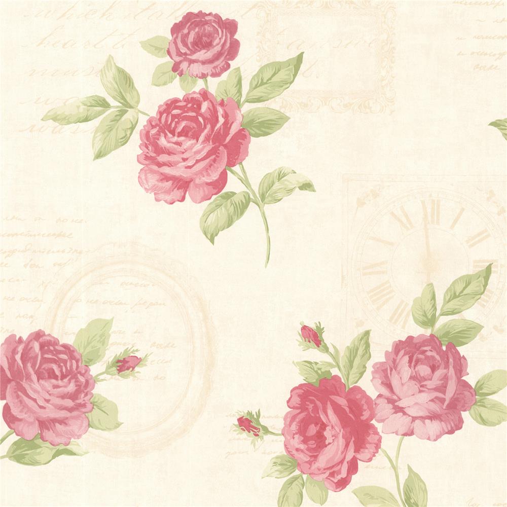 Brewster 2532-20450 Bath Bath Bath IV Venetia Pink Vintage Rose Toss Wallpaper in Pink