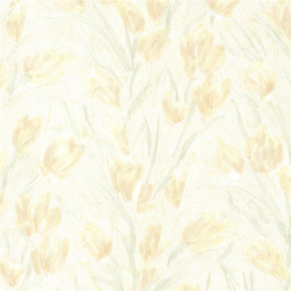 Brewster 2532-20472 Bath Bath Bath IV Jessamine Light Yellow Tulips Wallpaper in Light Yellow
