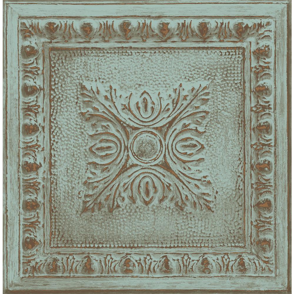 A-Street Prints by Brewster 2540-24032 Restored Ornamental Turquoise Tin Tile Wallpaper