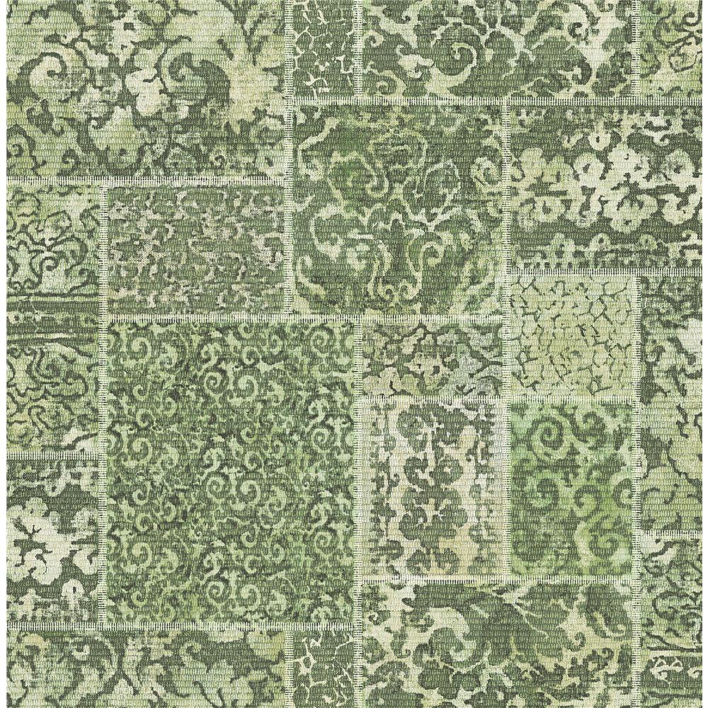 A-Street Prints by Brewster 2540-24061 Restored Esma Green Vintage Carpet Wallpaper