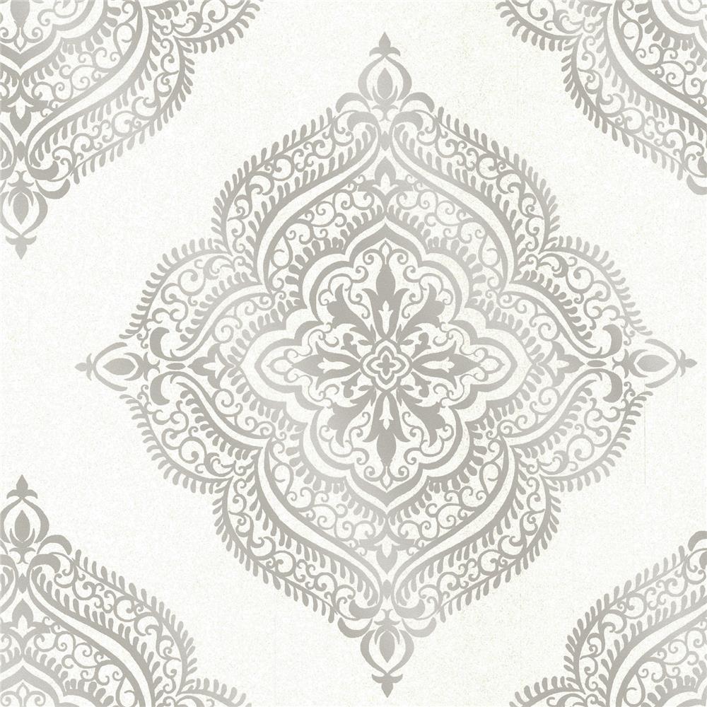 Decorline by Brewster 2665-21407 Avalon Capella Cream Medallion Wallpaper in Cream