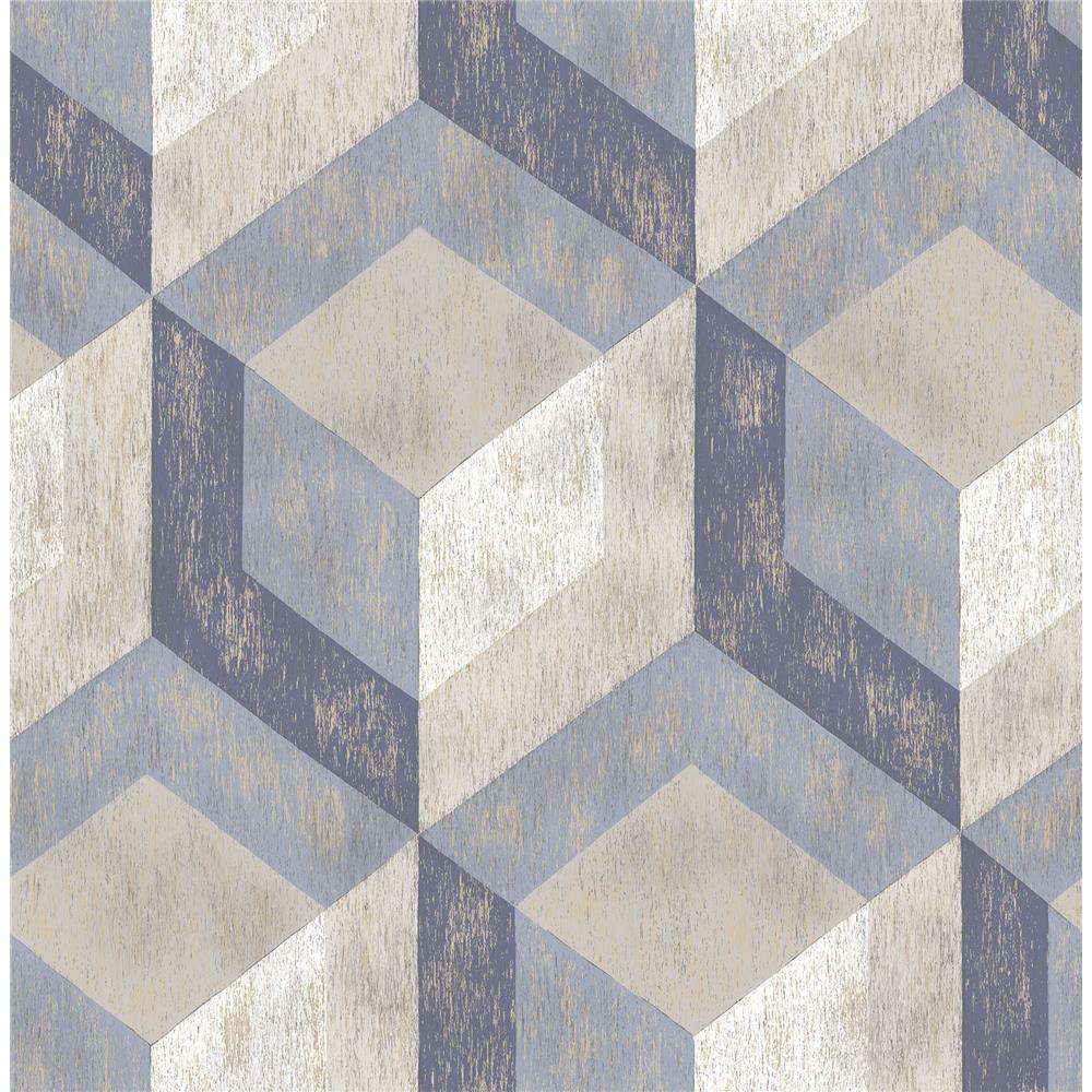 A - Street Prints by Brewster 2701-22311 Rustic Wood Tile Blue Geometric