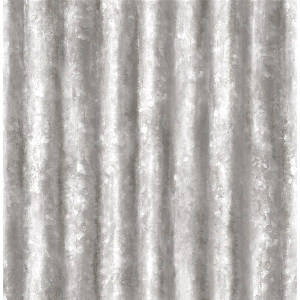 A - Street Prints by Brewster 2701-22336 Corrugated Metal Silver Industrial Texture