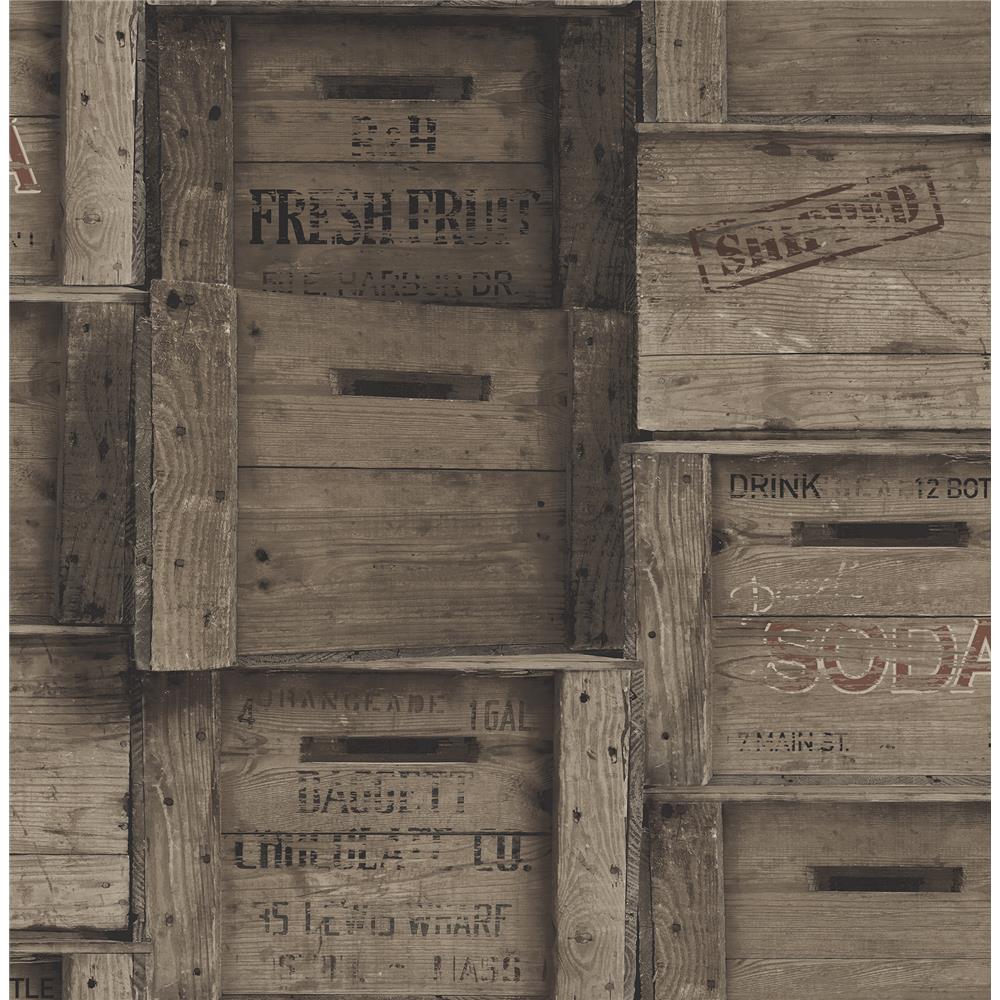 A - Street Prints by Brewster 2701-22350 Wood Crates Dark Wood Distressed Wood