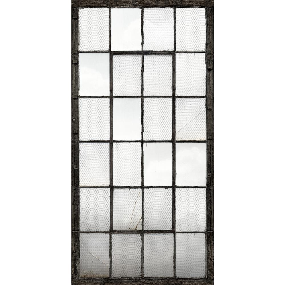 A - Street Prints by Brewster 2701-22359 Warehouse Windows Mural Charcoal Industrial Texture