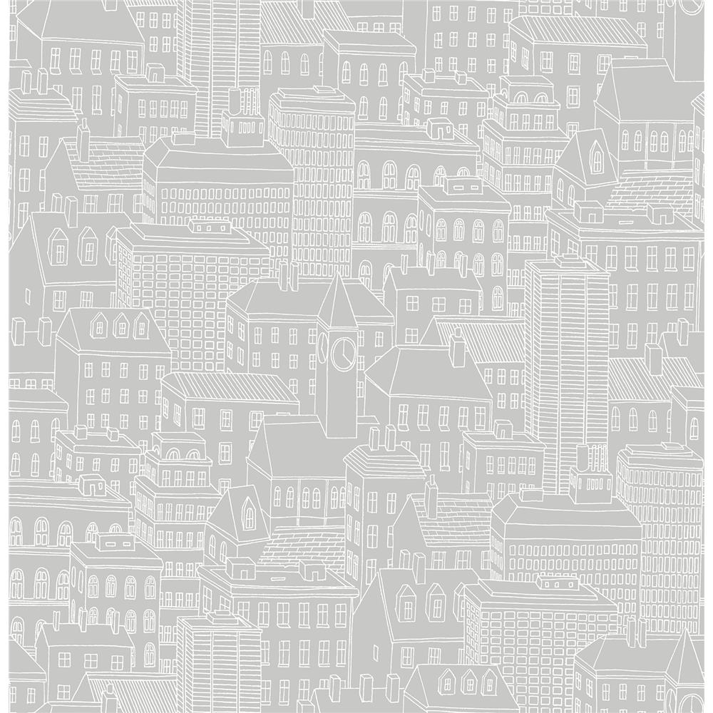 A-Street Prints by Brewster 2716-23807 Eclipse Limelight Grey City Wallpaper