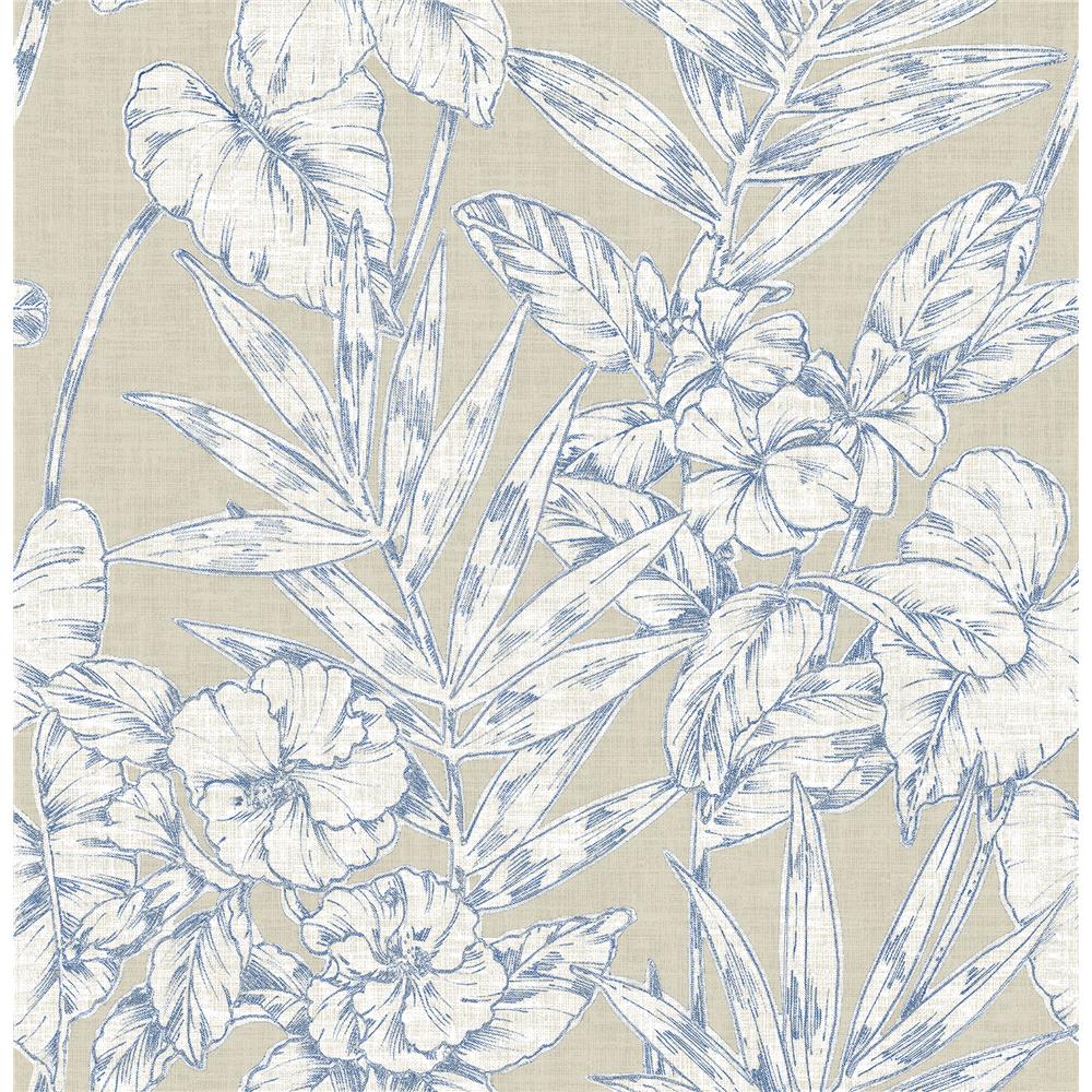 A-Street Prints by Brewster 2744-24107 Fiji Navy Floral Wallpaper
