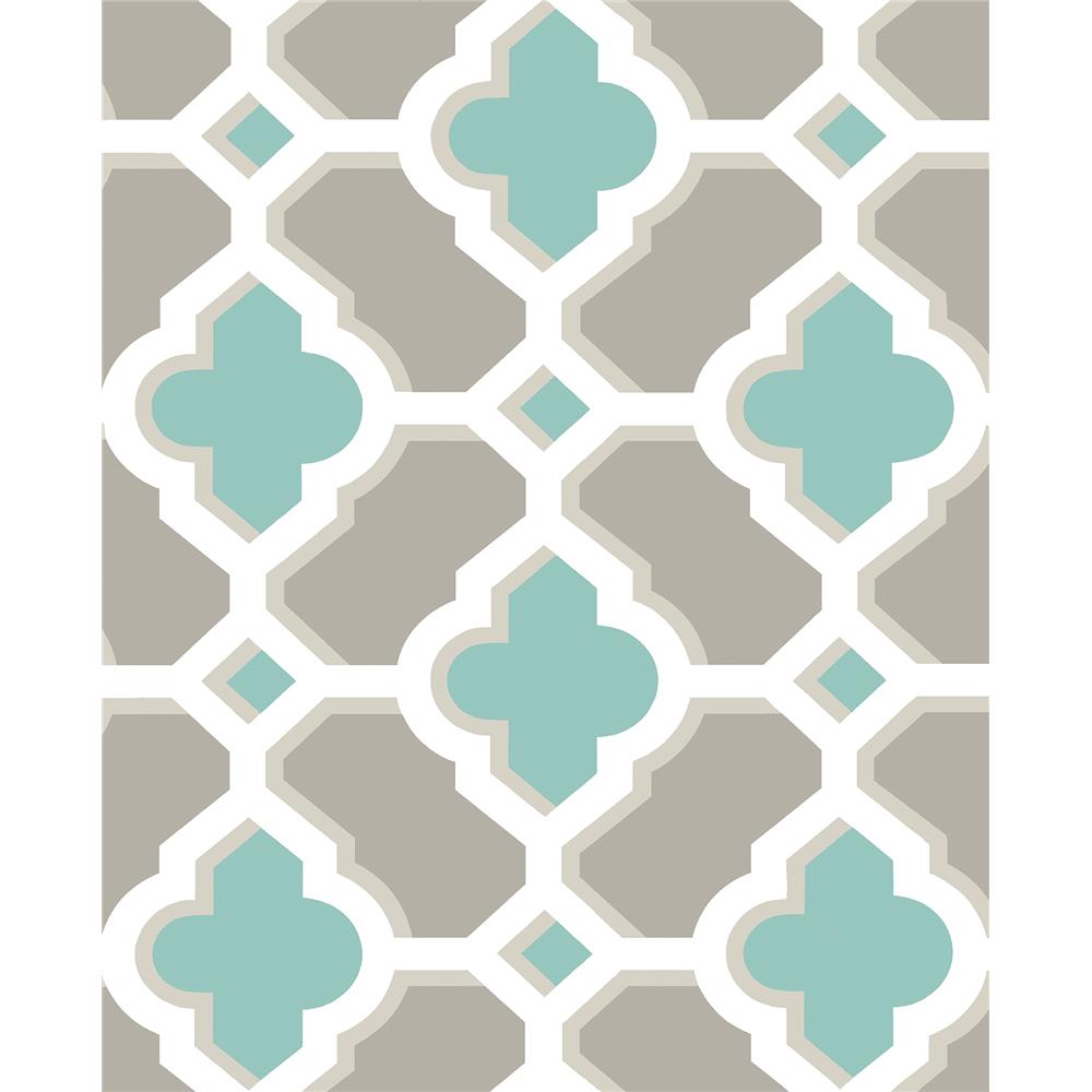 A-Street Prints by Brewster 2744-24123 Lido Turquoise Quatrefoil Wallpaper