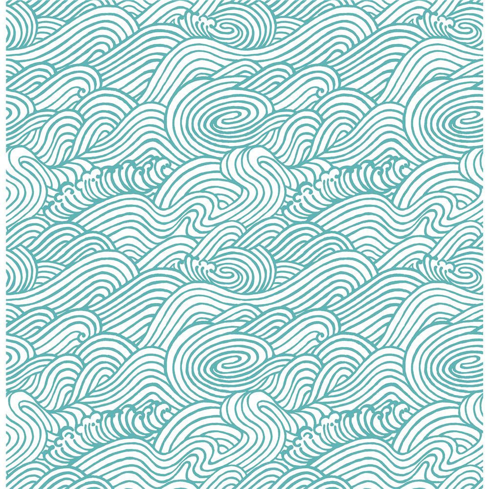 A-Street Prints by Brewster 2744-24129 Mare Teal Wave Wallpaper