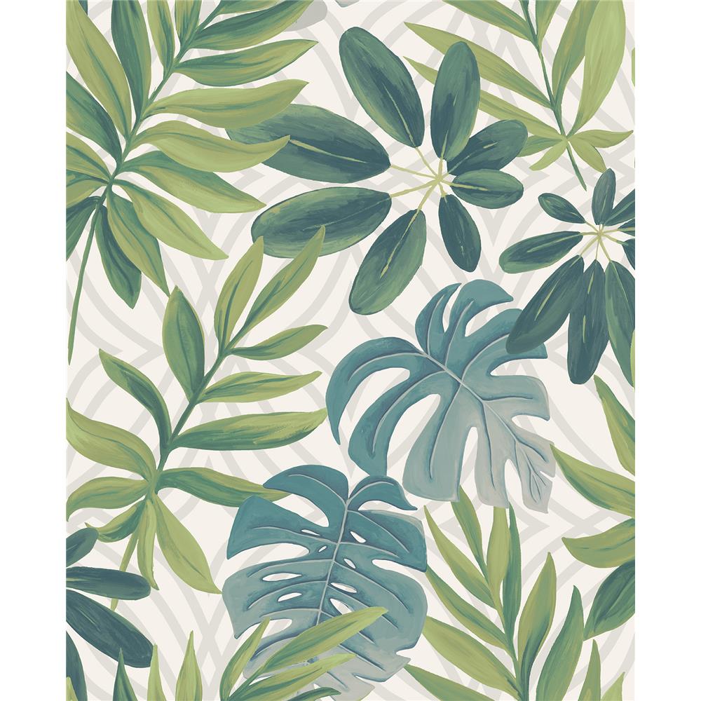A-Street Prints by Brewster 2763-24200 Nocturnum White Leaf Wallpaper