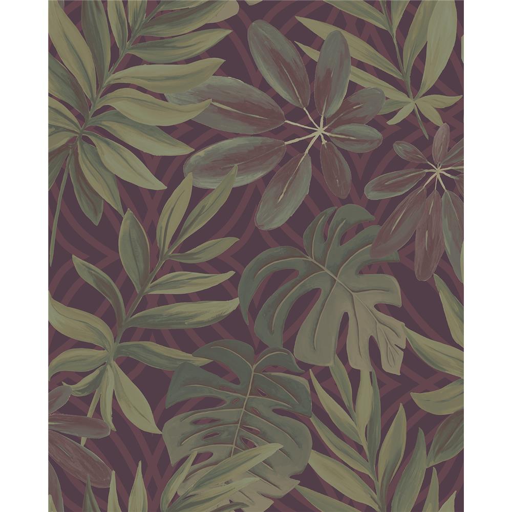 A-Street Prints by Brewster 2763-24243 Nocturnum Maroon Leaf Wallpaper