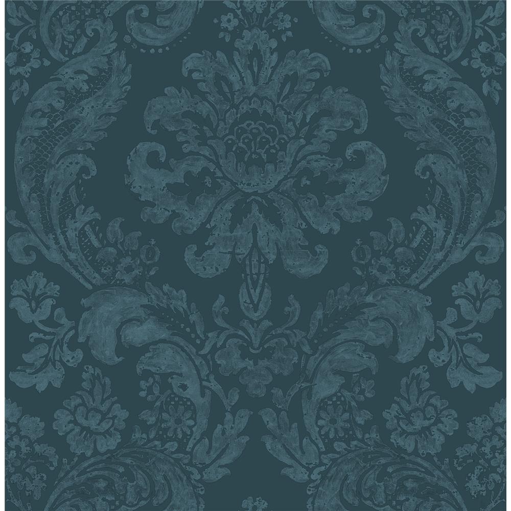 A-Street Prints by Brewster 2763-87310 Shadow Blue Damask Wallpaper